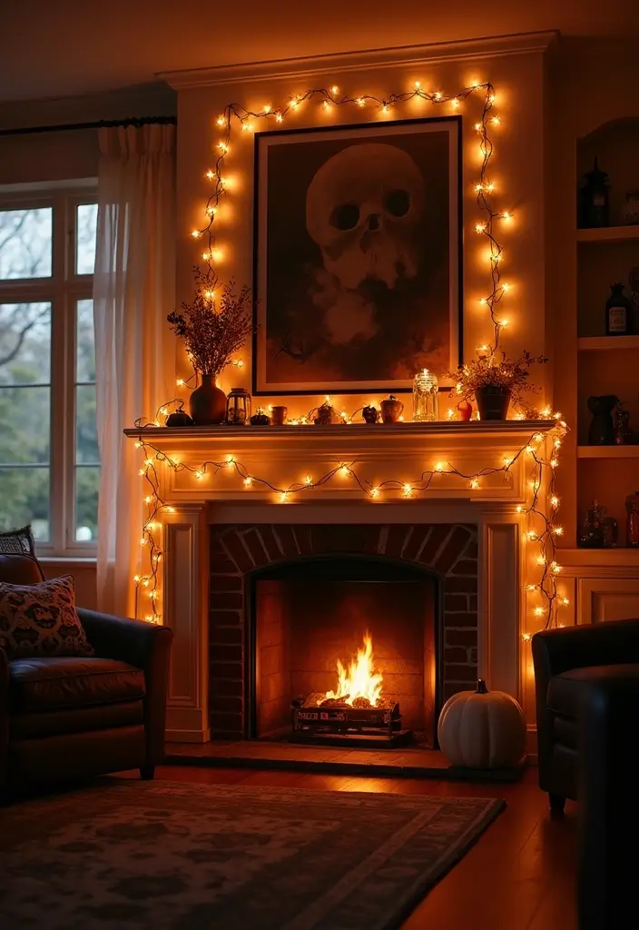 30 Halloween Living Room Decor Ideas for Spooky Vibes - 8. Spooky String Lights