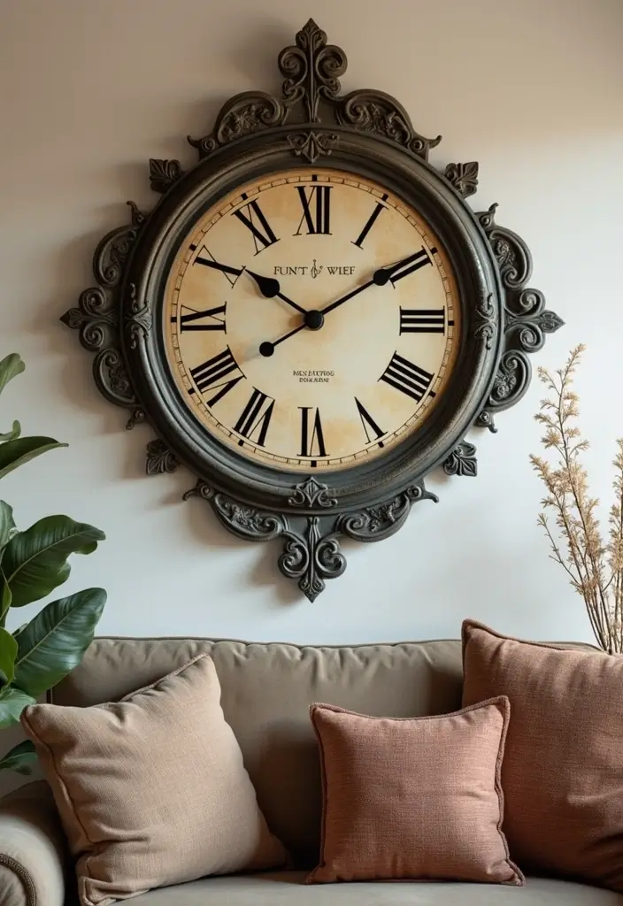 30 Large Living Room Wall Decor Ideas to Make a Statement - 12. Vintage Wall Clocks