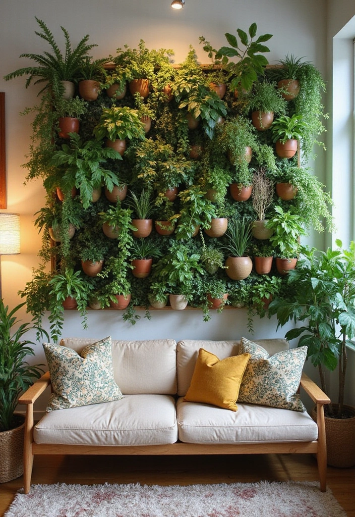 30 Large Living Room Wall Decor Ideas to Make a Statement - 13. Plant Wall Installation