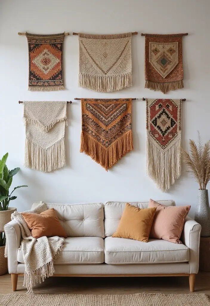 30 Large Living Room Wall Decor Ideas to Make a Statement - 14. Fabric Wall Hangings