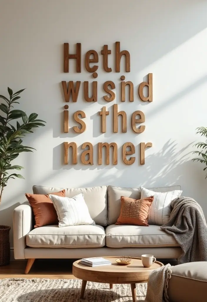 30 Large Living Room Wall Decor Ideas to Make a Statement - 19. Custom Letter Wall Art