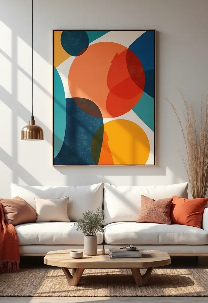 30 Large Living Room Wall Decor Ideas to Make a Statement - 2. Bold Geometric Canvas Art