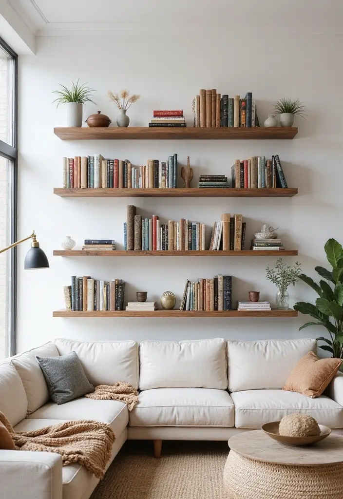 30 Large Living Room Wall Decor Ideas to Make a Statement - 22. Creative Book Displays