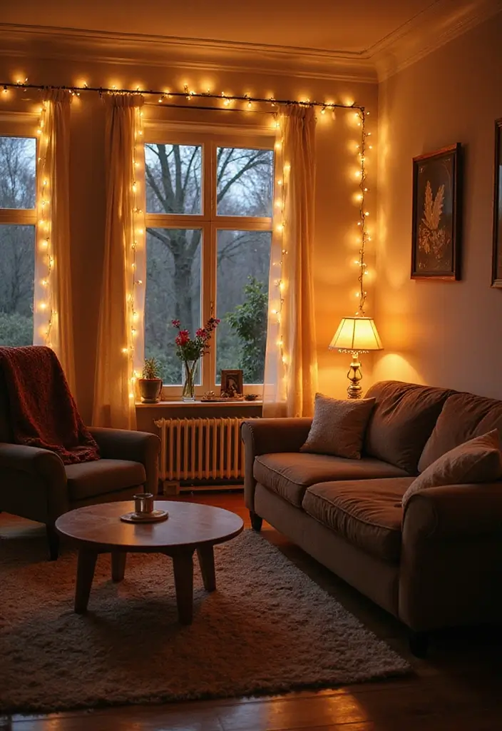 30 Large Living Room Wall Decor Ideas to Make a Statement - 25. Magical Fairy Lights