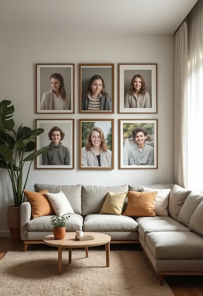 30 Large Living Room Wall Decor Ideas to Make a Statement - 3. Gallery Wall of Family Photos