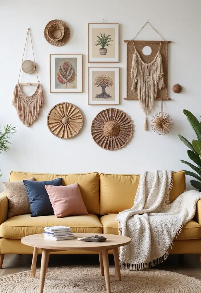 30 Large Living Room Wall Decor Ideas to Make a Statement - 30. Bohemian-Inspired Wall Décor Kits
