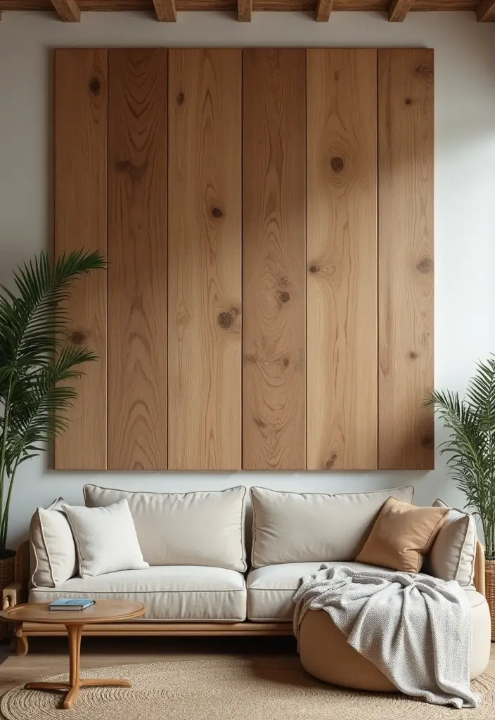 30 Large Living Room Wall Decor Ideas to Make a Statement - 4. Large Rustic Wooden Panels