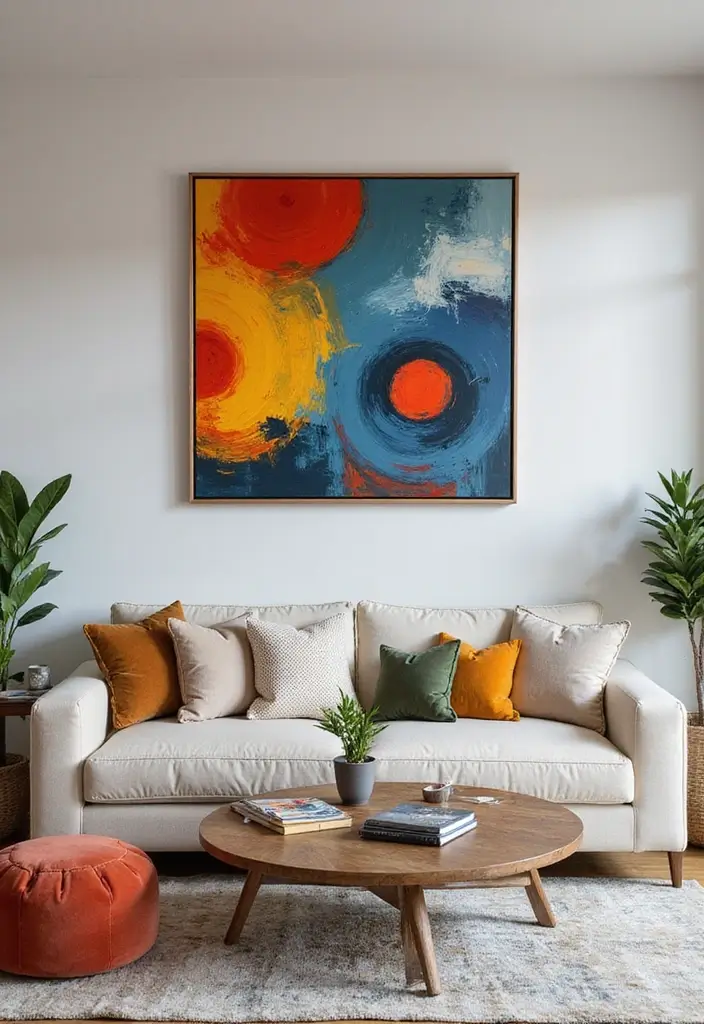 30 Large Living Room Wall Decor Ideas to Make a Statement - 9. Large Abstract Paintings