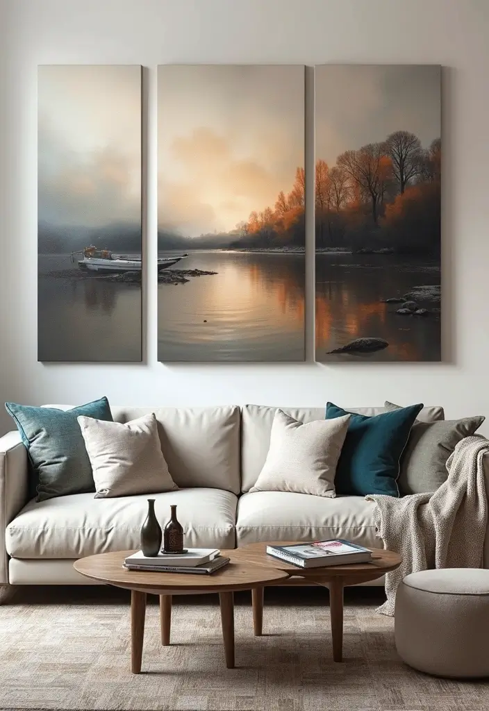 30 Large Wall Decor Living Room Ideas for Dramatic Impact - 15. Layered Canvases