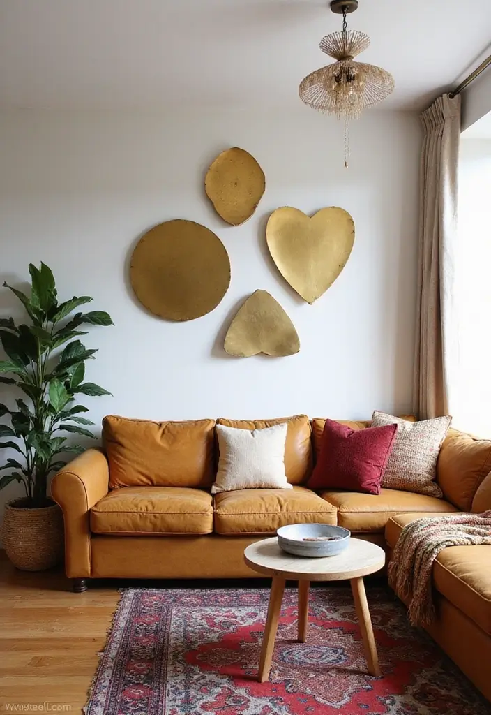 30 Large Wall Decor Living Room Ideas for Dramatic Impact - 17. Brass Wall Accents