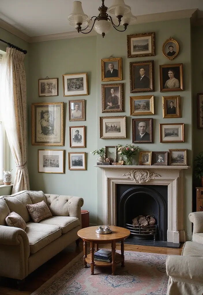 30 Large Wall Decor Living Room Ideas for Dramatic Impact - 23. Vintage Photography Displays