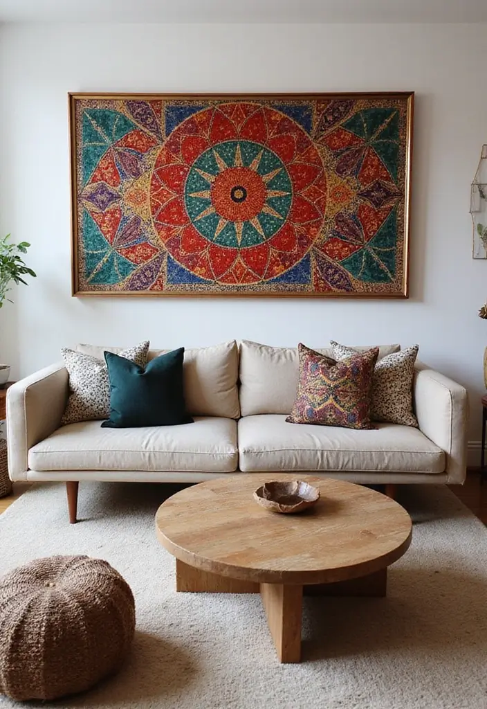 30 Large Wall Decor Living Room Ideas for Dramatic Impact - 25. Large Framed Textiles