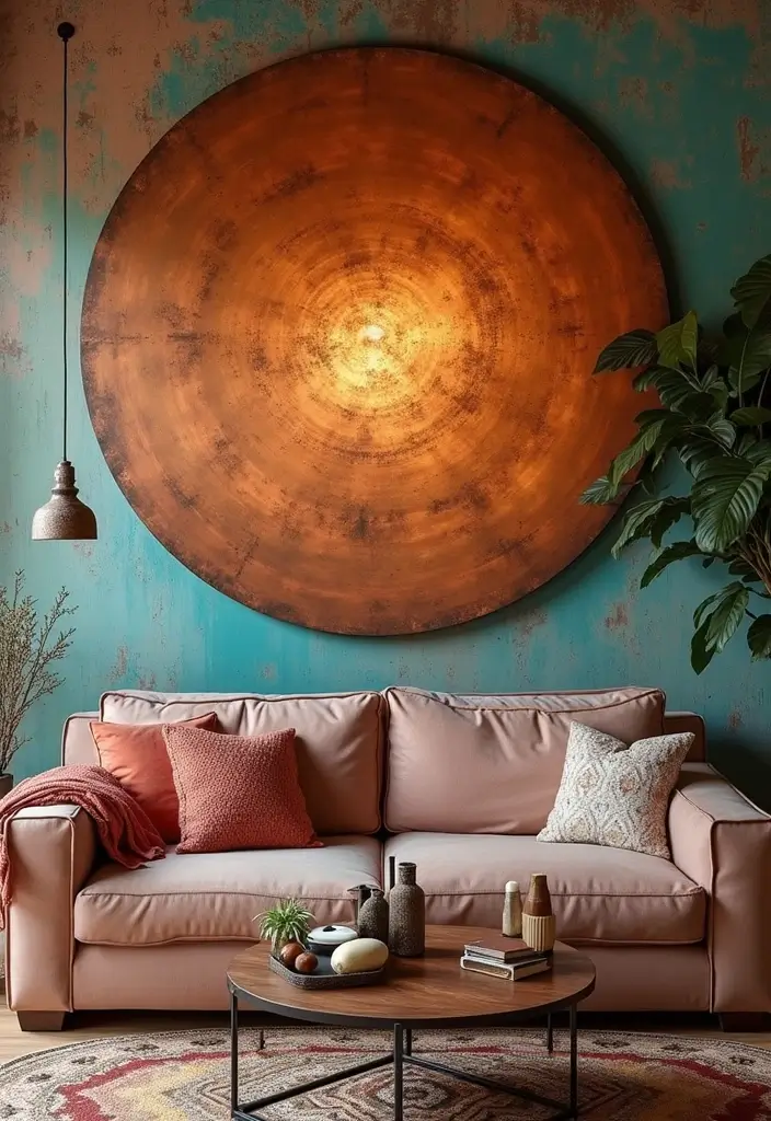 30 Large Wall Decor Living Room Ideas for Dramatic Impact - 29. Copper Wall Art