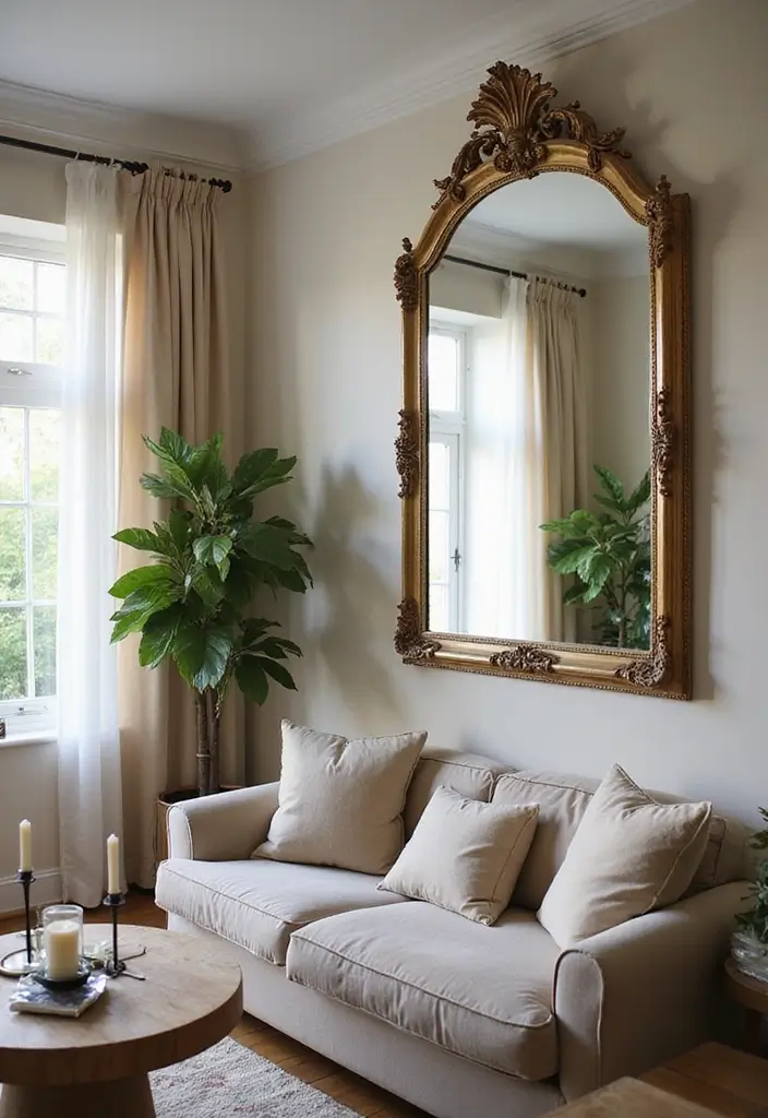 30 Large Wall Decor Living Room Ideas for Dramatic Impact - 6. Oversized Mirrors