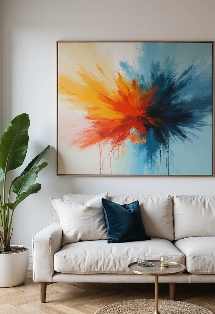 30 Large Wall Decor Living Room Ideas for Dramatic Impact - 7. Bold Abstract Art