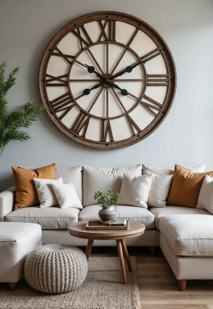 30 Large Wall Decor Living Room Ideas for Dramatic Impact - 9. Oversized Wall Clocks