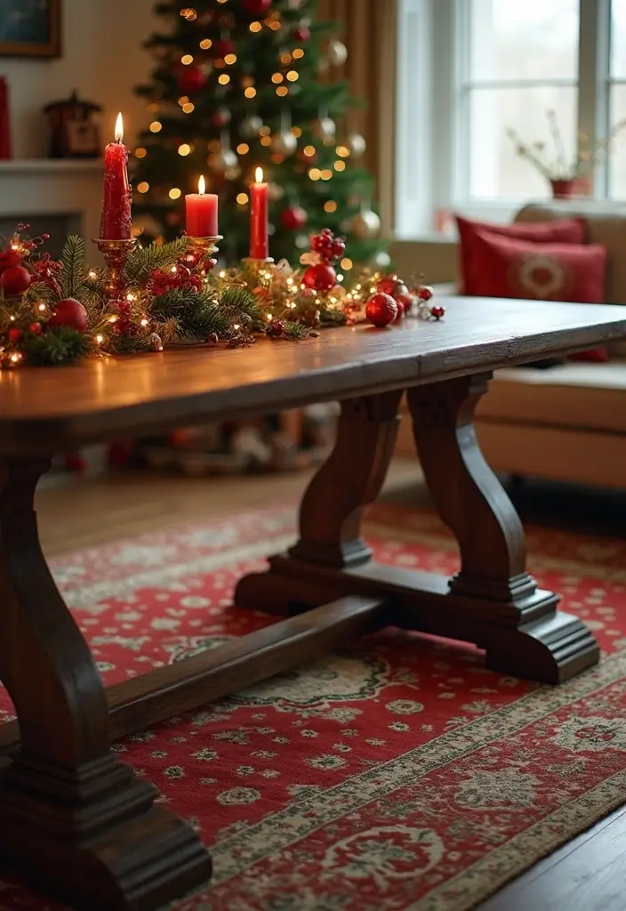 30 Living Room Christmas Decor Ideas for a Festive Home - 15. Cozy Kneehole Decor