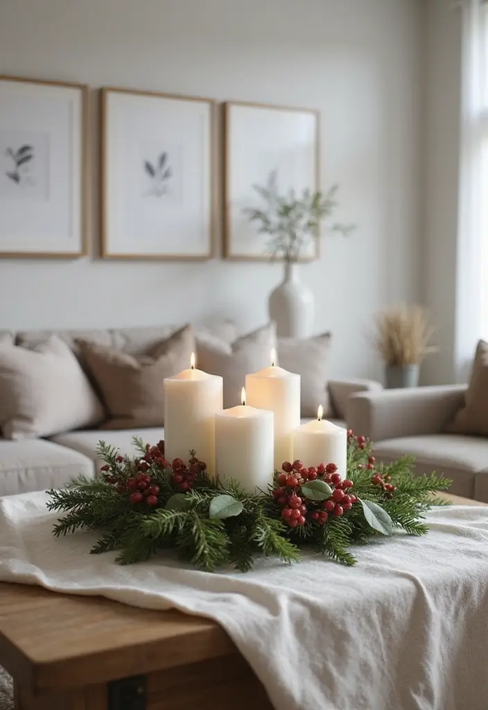 30 Living Room Christmas Decor Ideas for a Festive Home - 18. Simple Holiday Centerpiece