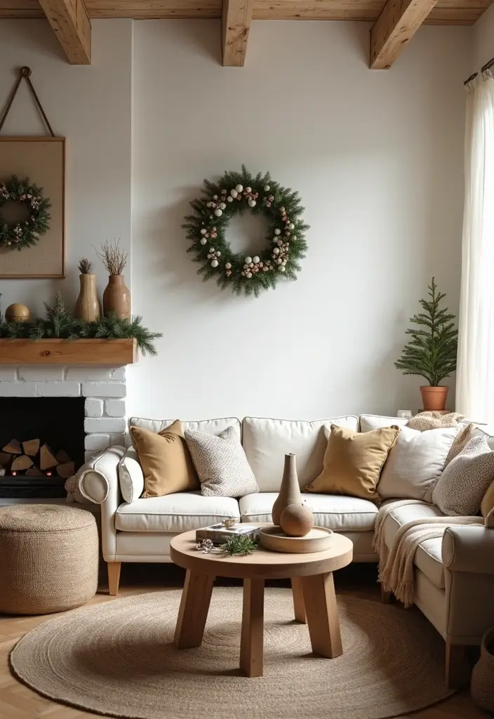 30 Living Room Christmas Decor Ideas for a Festive Home - 20. Rustic Accents