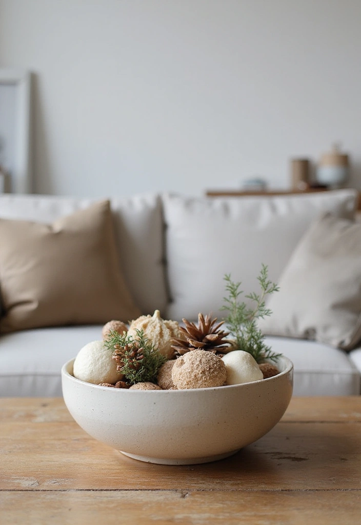 30 Living Room Christmas Decor Ideas for a Festive Home - 23. Modern Decorative Bowls