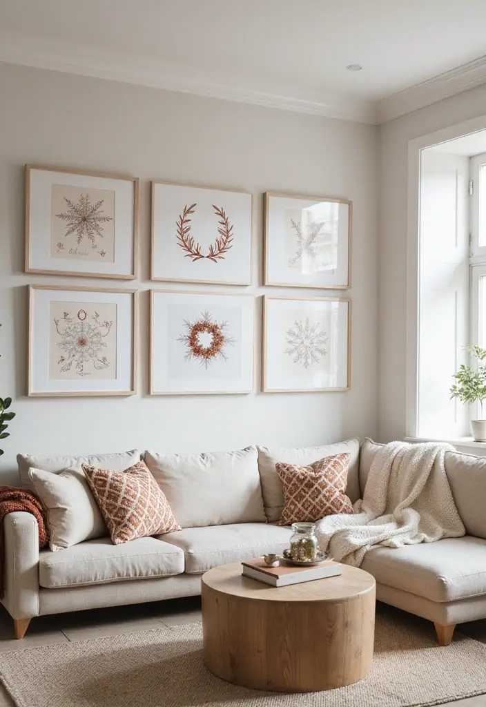 30 Living Room Christmas Decor Ideas for a Festive Home - 5. Seasonal Artwork
