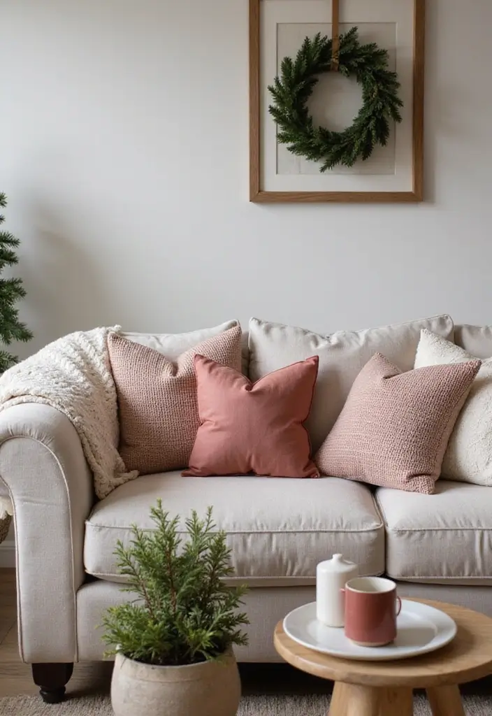 30 Living Room Christmas Decor Ideas for a Festive Home - 7. Festive Pillows