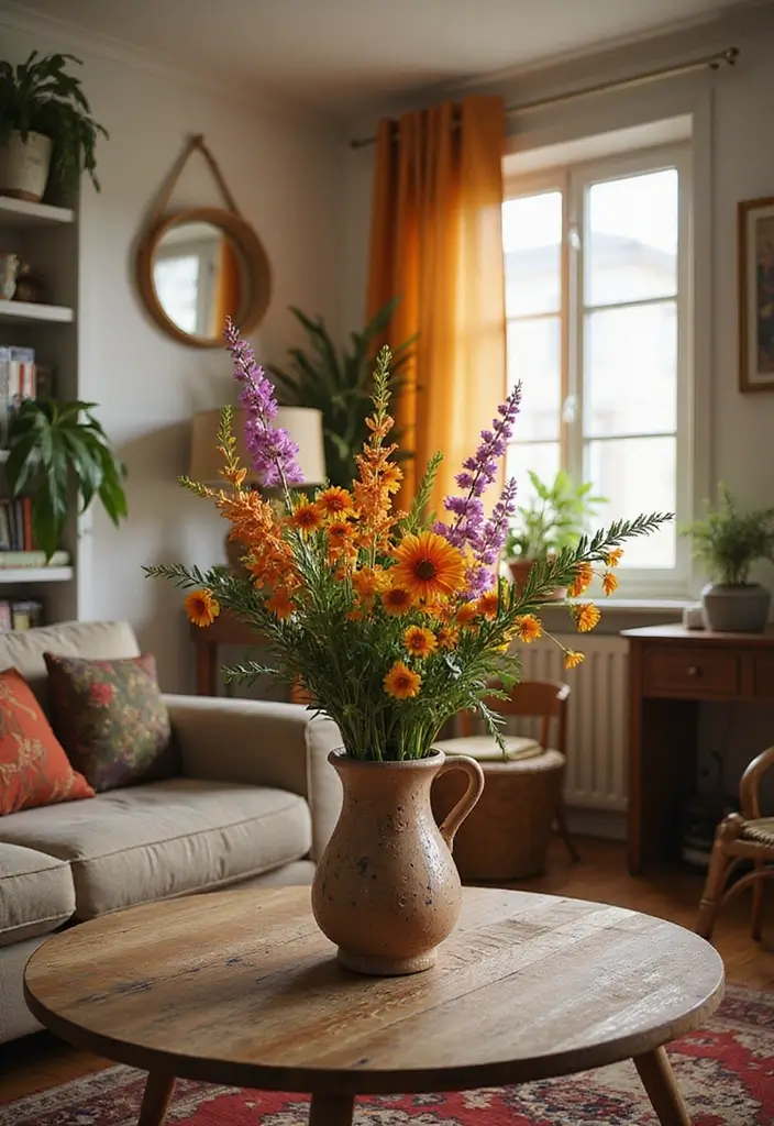 30 Living Room Corner Decor Ideas for Empty Spaces - 17. Bold Floral Arrangements