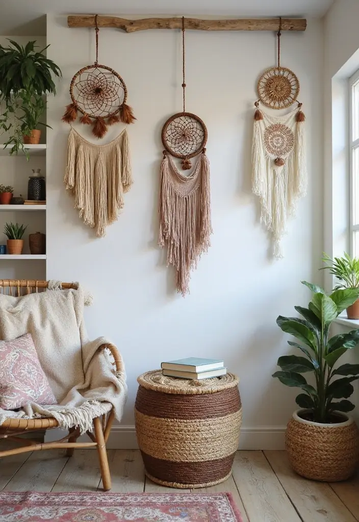 30 Living Room Corner Decor Ideas for Empty Spaces - 27. Whimsical Dreamcatchers