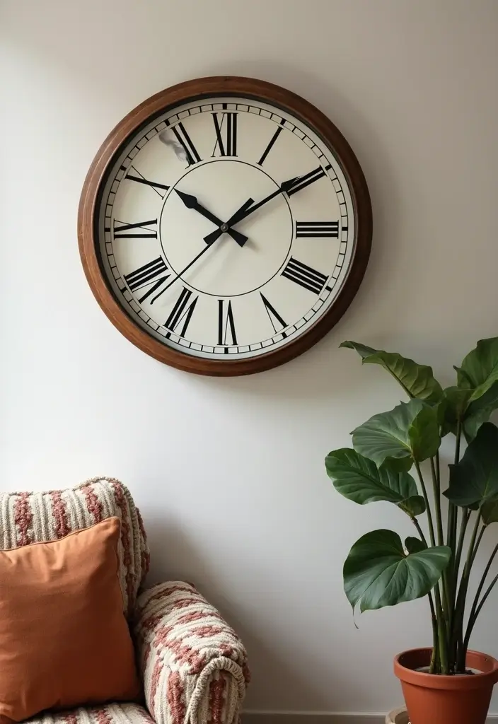 30 Living Room Corner Decor Ideas for Empty Spaces - 28. Stylish Clocks