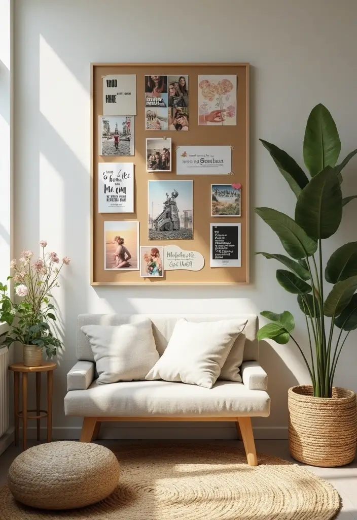 30 Living Room Corner Decor Ideas for Empty Spaces - 29. Customizable Bulletin Board