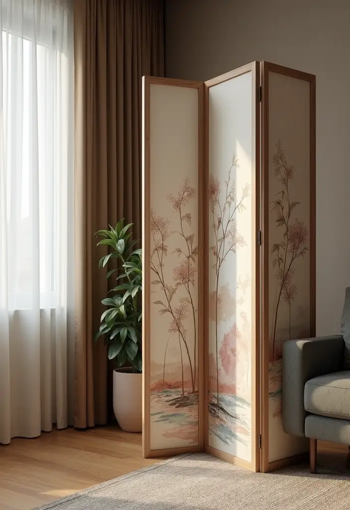 30 Living Room Decor Apartment Ideas for Small Spaces - 10. Folding Screens for Privacy