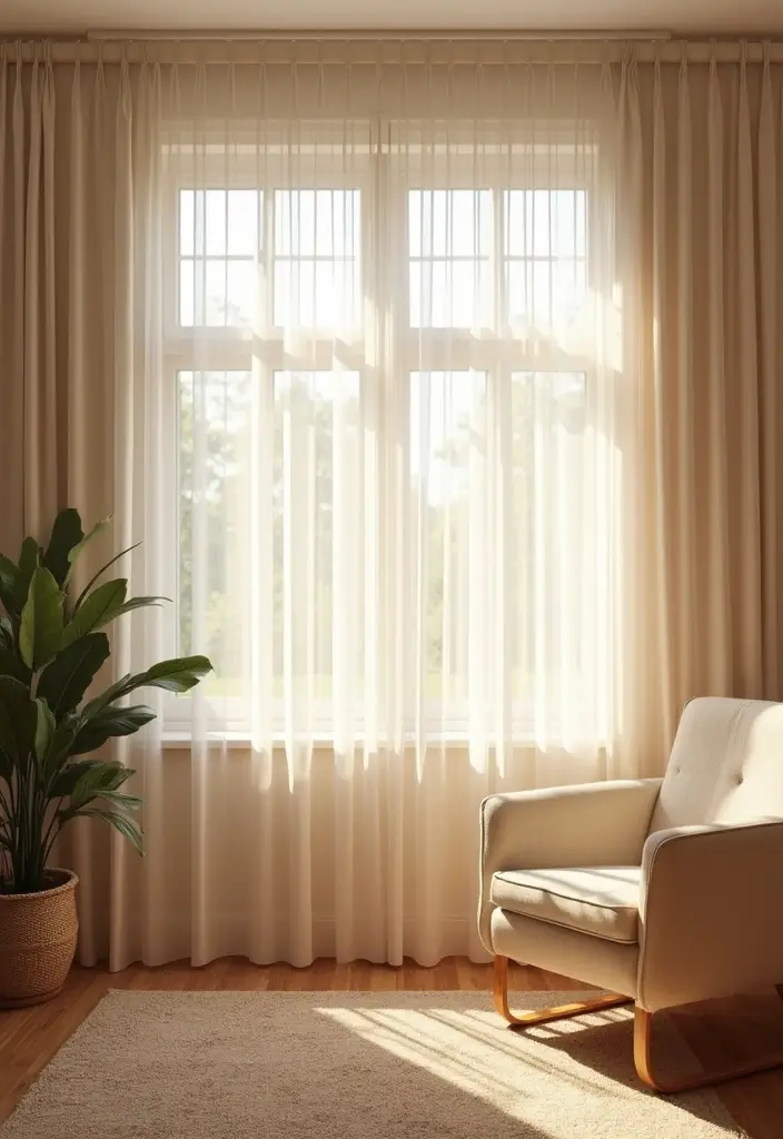 30 Living Room Decor Apartment Ideas for Small Spaces - 13. Bright and Airy Curtains