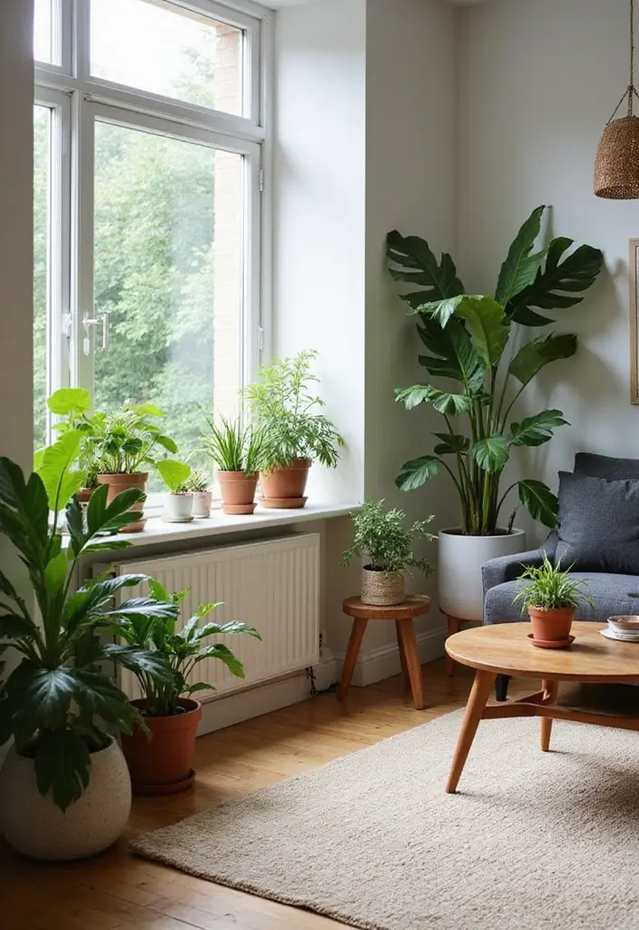 30 Living Room Decor Apartment Ideas for Small Spaces - 15. Incorporate Greenery