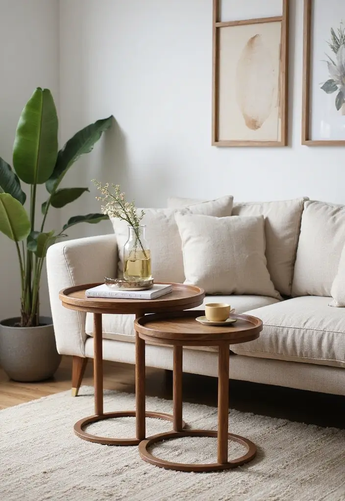 30 Living Room Decor Apartment Ideas for Small Spaces - 18. Nesting Tables