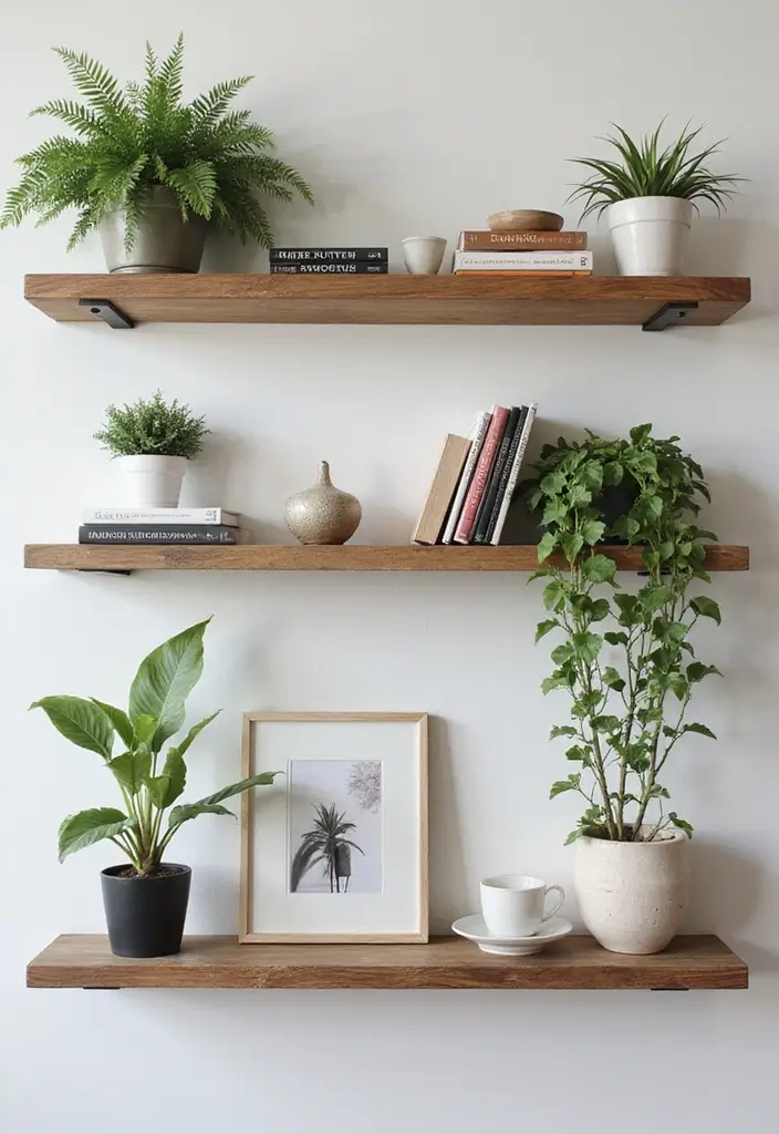 30 Living Room Decor Apartment Ideas for Small Spaces - 2. Wall-Mounted Shelves