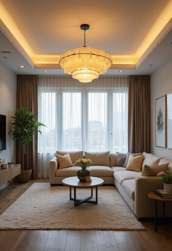 30 Living Room Decor Apartment Ideas for Small Spaces - 23. Statement Lighting Fixtures