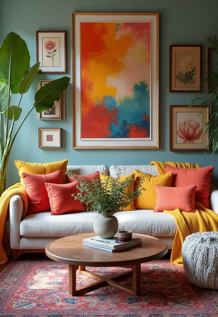 30 Living Room Decor Apartment Ideas for Small Spaces - 9. Colorful Accent Pieces