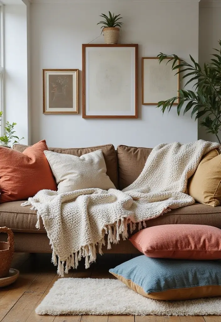 30 Living Room Decor Cozy Ideas for Warm and Inviting Spaces - 2. Layer Soft Textiles