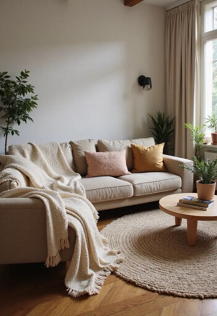 30 Living Room Decor Cozy Ideas for Warm and Inviting Spaces - 20. Include Cozy Throws and Pillows