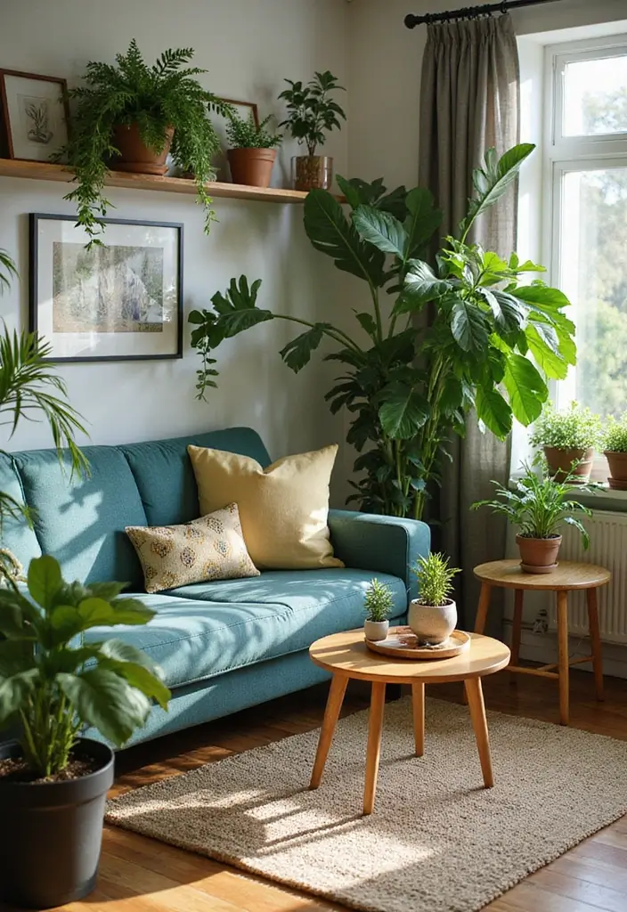 30 Living Room Decor Cozy Ideas for Warm and Inviting Spaces - 8. Include Greenery