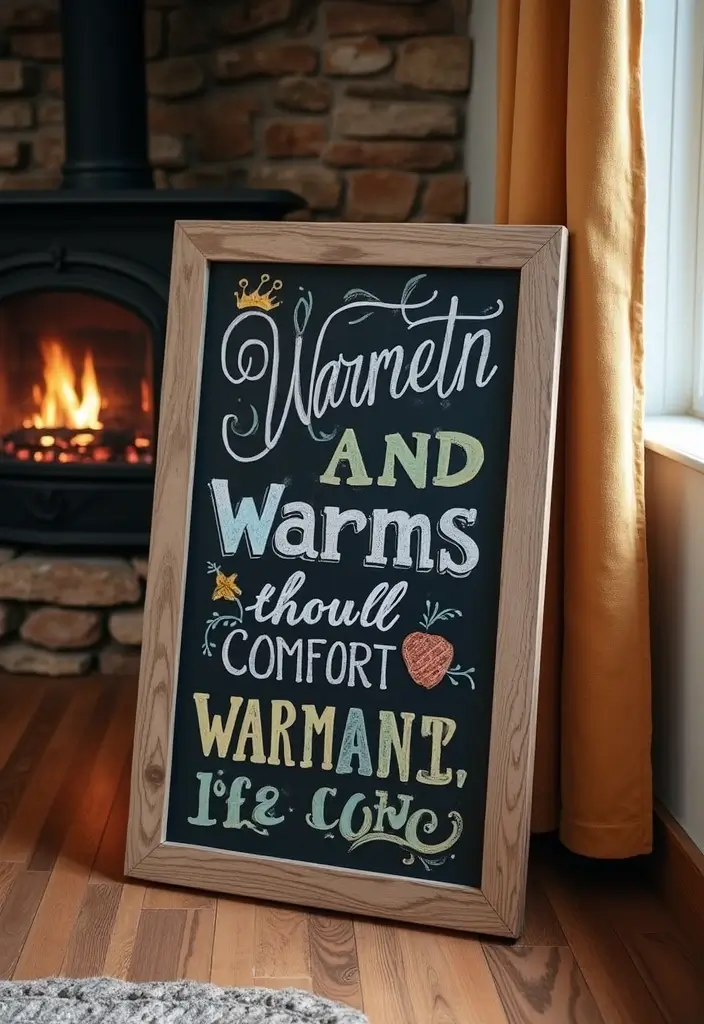 30 Living Room Decor Fireplace Ideas for a Warm Ambience - 17. Chalkboard for Messages