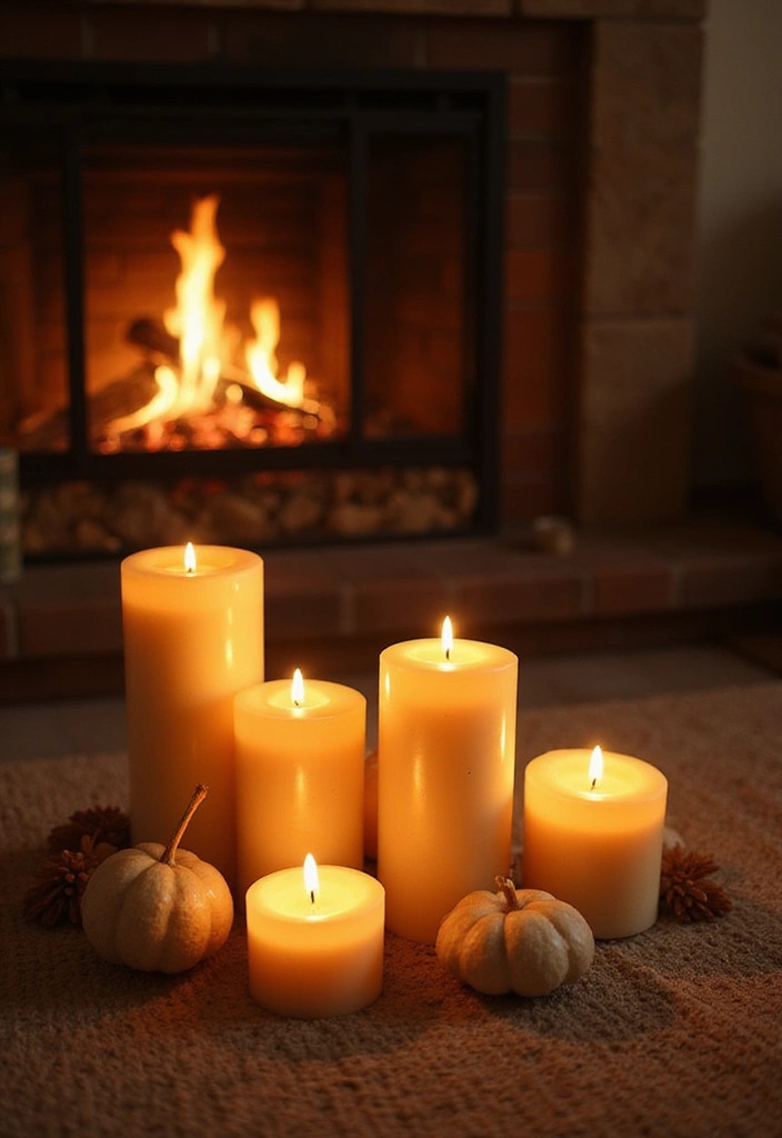 30 Living Room Decor Fireplace Ideas for a Warm Ambience - 19. Elegant Candle Displays