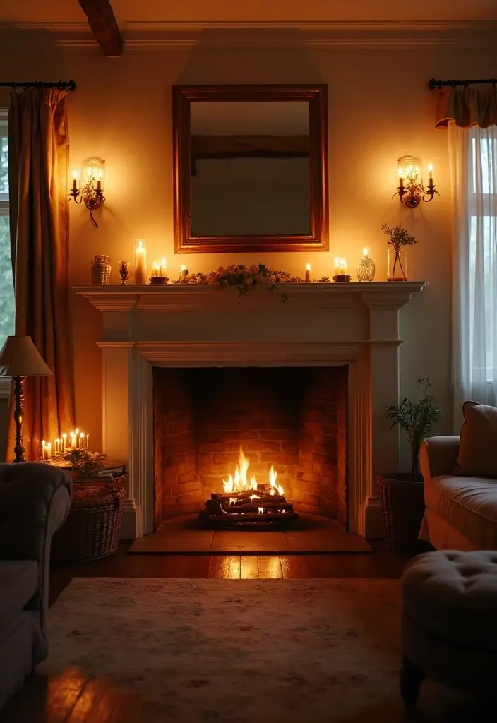 30 Living Room Decor Fireplace Ideas for a Warm Ambience - 25. Layered Lighting