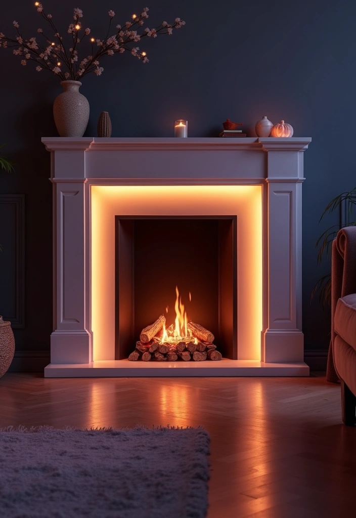 30 Living Room Decor Fireplace Ideas for a Warm Ambience - 28. Fireplace Surround Lighting