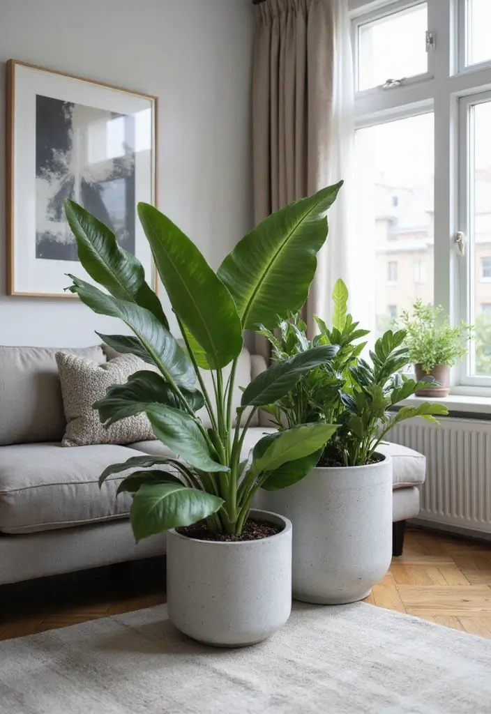 30 Living Room Decor Gray Ideas for a Modern Look - 16. Gray Plant Pots