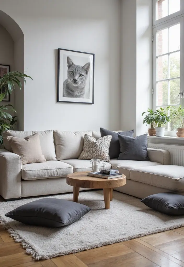 30 Living Room Decor Gray Ideas for a Modern Look - 19. Gray Floor Cushions