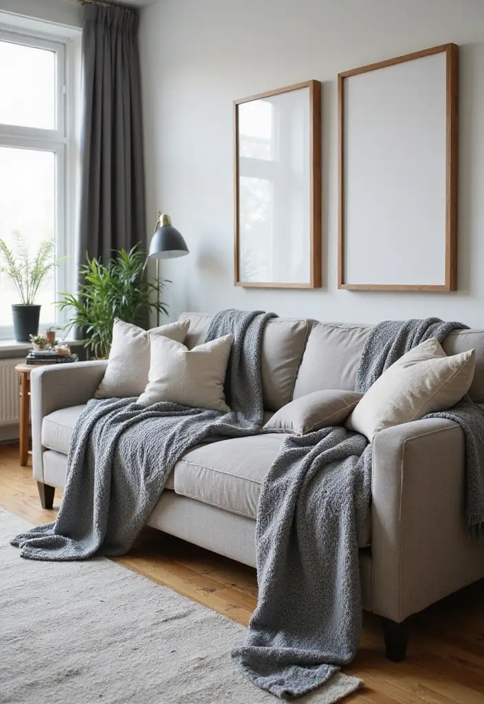 30 Living Room Decor Gray Ideas for a Modern Look - 21. Gray Throw Blankets