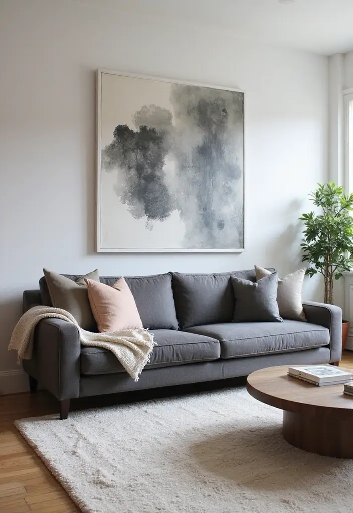 30 Living Room Decor Grey Couch Ideas for a Neutral Palette - 10. Play with Scale