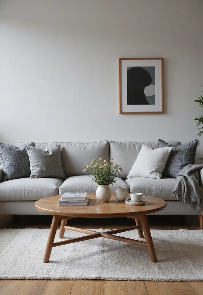 30 Living Room Decor Grey Couch Ideas for a Neutral Palette - 11. Incorporate a Stylish Coffee Table