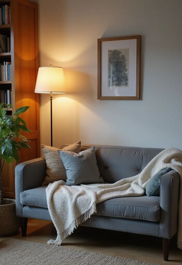 30 Living Room Decor Grey Couch Ideas for a Neutral Palette - 13. Create a Reading Nook
